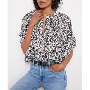 Emerson Fry Mandarin Collar Top Daisycheck Black White Boxy Oversized OS
